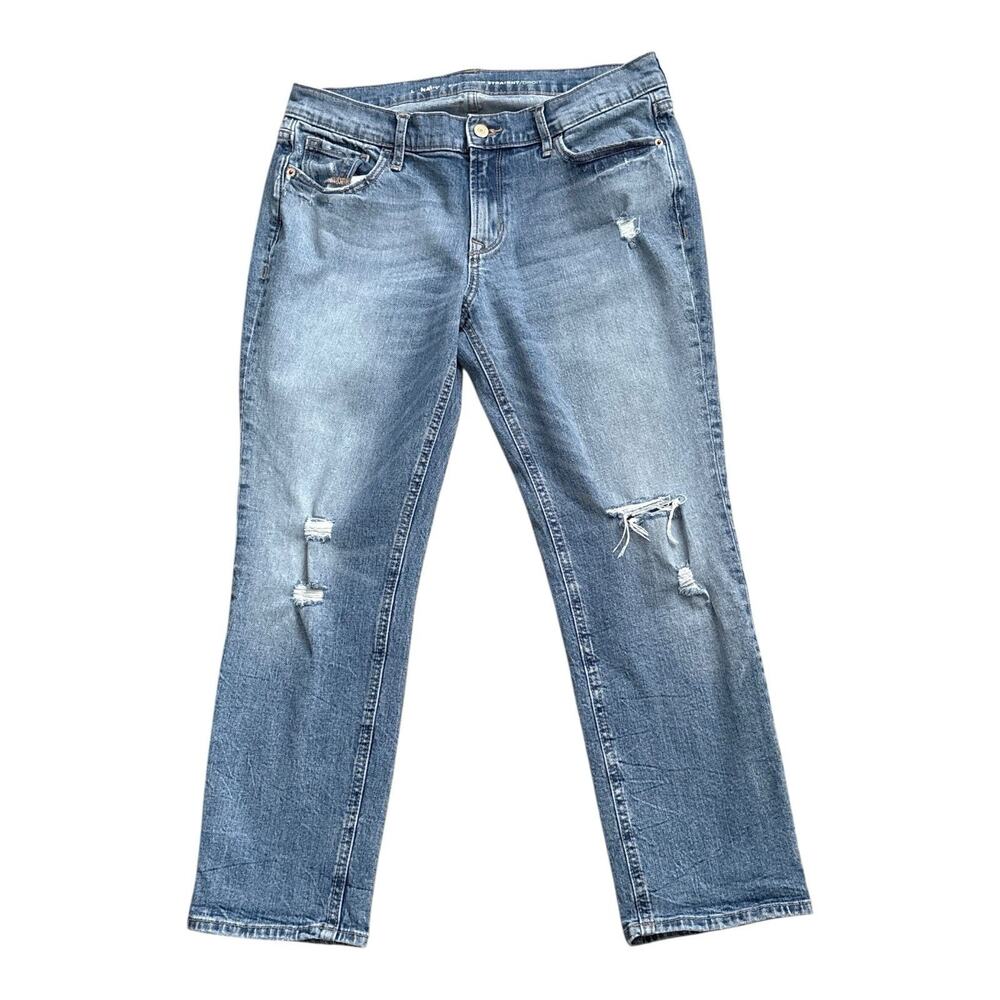 Old Navy Boyfriend Jeans Womens 8 Blue Distressed Straight Crop 25" Inseam